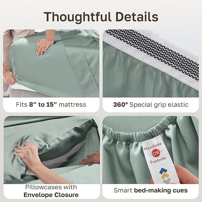 California Design Den Deep Pocket Full Size Sheets Set - Soft 100% Organic Cotton, Crisp and Cool Percale Sheets, Deep Pockets with Anti-Skid Elastic, Breathable and Durable Bedding Set - Sage Green