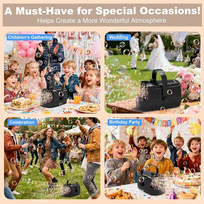 Zerhunt Durable Bubble Machine for Party: 3 Power Modes for Non-Stop Fun - 18000+ Bubbles Per Minute High Output 30 Mins Bubbles per Refill - Kids Safe Auto-Stop for Outdoor Backyard Birthday