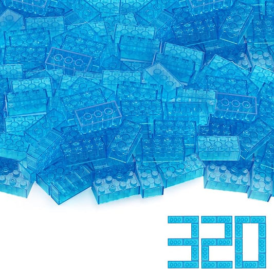 320 Pieces Transparent Medium Blue 2x4 Bricks Parts Building kit Creative Play Set Blocks Classic Toy Accessories Compatible with 3001 Major Brands (Trans Medium Blue)