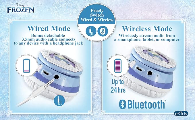 eKids Disney Frozen 2 Bluetooth Headphones with Microphone, Volume Reduced to Protect Hearing, Adjustable Wireless Headphones for School Home Travel, for Fans of Anna and Elsa