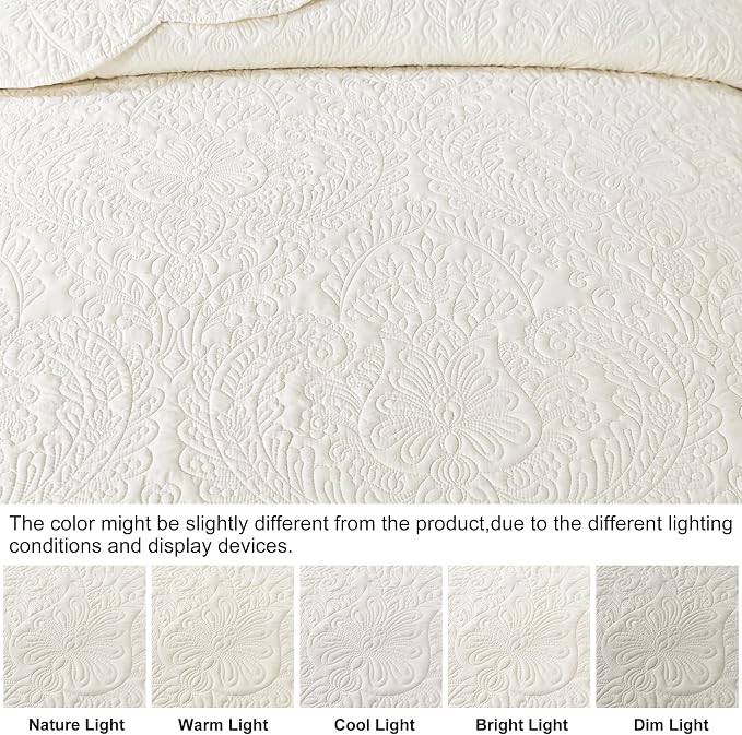 HoneiLife Quilt Sets King Size - Microfiber Bedspreads for King Bed, 3-Piece Lightweight Coverlets, Retro Bedlinen Sets, King Quilt Bedding Set All Season Use-Beige
