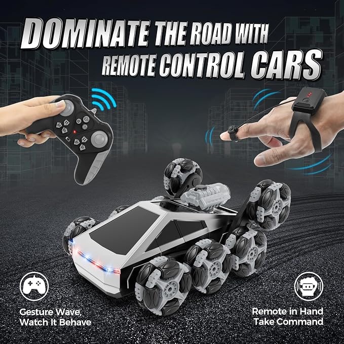 8 Wheel RC Stunt Car with Gesture Control, Spray & LED Lights, Gesture Sensing Remote Control Cars for Boys Age 6 7 8-12 13 14 Year Old, Christmas Birthday Gifts Ideas for Kids