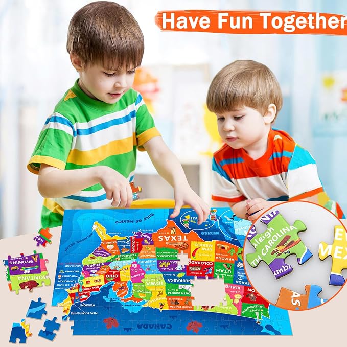 Puzzles for Kids Ages 6-8 8-10 10-12 Year Old - 200 Piece Jigsaw Puzzles for Kids Aged 6 to 12 - United States Puzzle - Colorful Children Puzzles for Girls and Boys Educational Toys