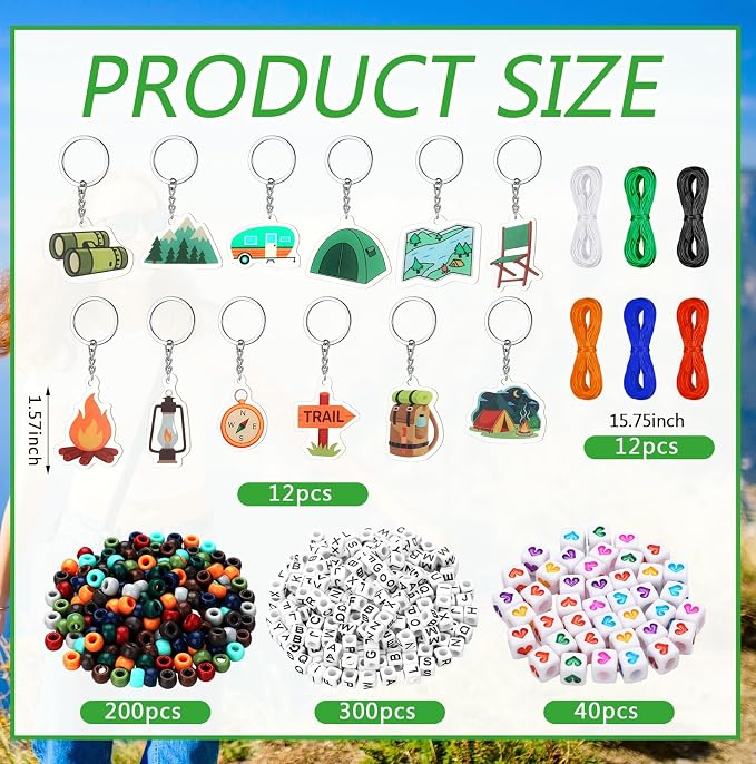 Landical 564 Pcs Camper Keychain Making Kit DIY Name Bead Key Chain Craft Camping Party Favors Adjustable Letter String Men Women Travel Trailer Gift Alphabet Jewelry Camping Accessories (Earth Color)
