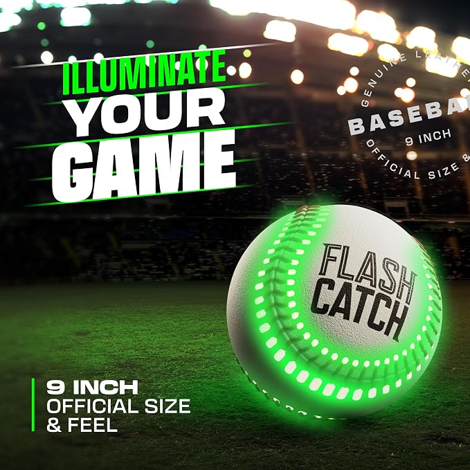 FlashCatch Rechargeable Light Up Baseball - Sports Gifts for Boys - Ball Accessories Gear Gift Ideas for Teenage Boy - Glow in Dark Balls - Cool Stuff for Teen Kids Age 8, 9, 10, 11, 12, 13, 14 Year