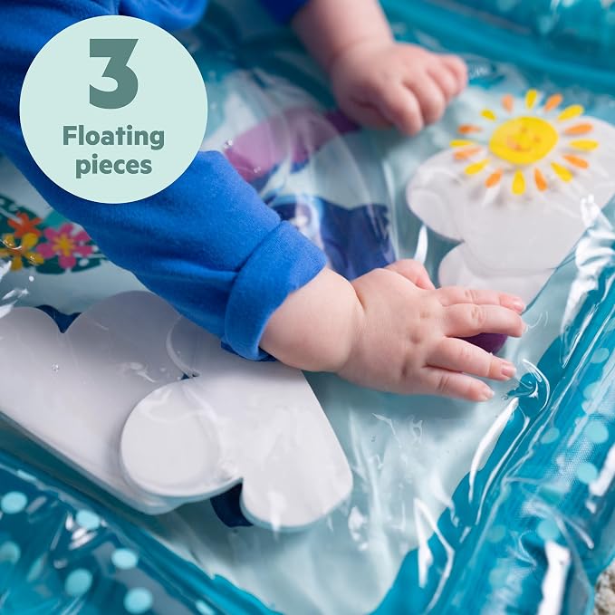 Bright Starts Disney Baby Stitch Water Mat, Making Waves Play Mat, 3 Floating Toys, Blue, Newborn+