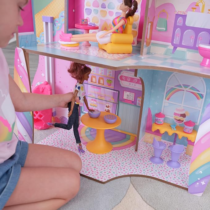 KidKraft 20242 Wooden Doll House Candy Castle Toy Set with Unicorn Llama Figure and Ice Cone Lift for Dolls, Toy for Children from 3 Years