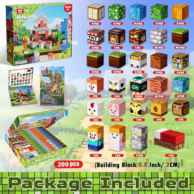 Annexfun 200 PCS Magnetic Blocks - Magnetic Building Blocks, Stacking Magnets for Kids, Sensory Toy for STEM Montessori Sensory Toys for Kids 3+ Boys and Girls Christmas Birthday Gifts