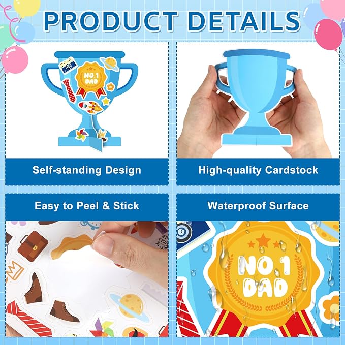 PAIVSUN 24Pcs Fathers Day Crafts for Kids, Make Your Own 3D Trophy for Dad, Father's Day Decorations Gifts DIY Crafts Kit for Classroom School Activities Home Party Favor Supplies
