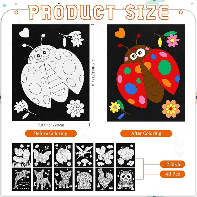 Cinrobiye 48 Pcs Velvet Coloring Posters Insect Fuzzy Posters to Color Bulk Felt Coloring Page Craft for Adults Teenagers All Ages Classroom Assisted Living Festive Holiday Art&Craft Activity