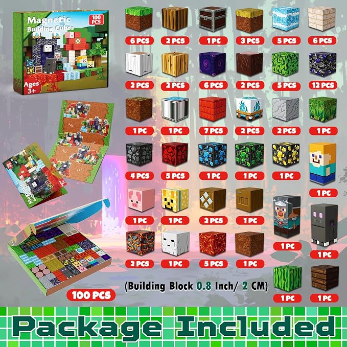 100 PCS 0.8in Magnetic Blocks - Magnet Toys for Kids, Magnetic Building Blocks Cubes, Stacking Magnets, School STEM Toys Birthday Gifts for Boys and Girls Age 3+ Years Old (Theme: Portal)