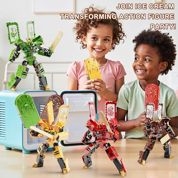 BOZOBO Ice Cream Transforming Toy, 2 in 1 Popsicle Transform into Robot Action Figure, DIY Transformation Figure Toys for Kids & Adults Action Figures for Boys Party Favors Gift (Brown)