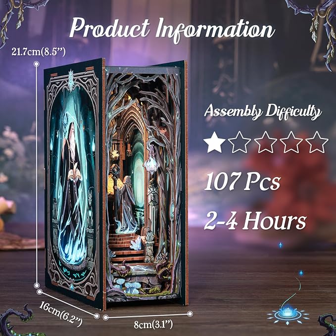 Cutefun Book Nook Kit - DIY Miniature House Kit for Adults and Teens, DIY Dollhouse Bookshelf Insert with LED Light, Gifts for Family and Friends (The Gate of Wonderland)