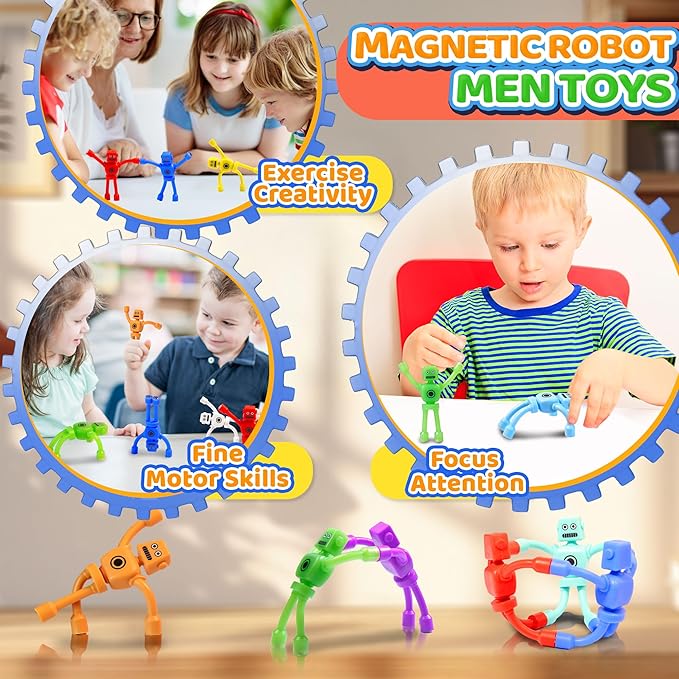 10PC Magnetic Robot Travel Toys for Kids Toddler Boys Sensory Fidget Toy Airplane Road Trip Car Travel Activities Essential Fridge Magnet Fidgets Classroom Must Have Gifts Toy for Boy 3 4 5 6 Year Old