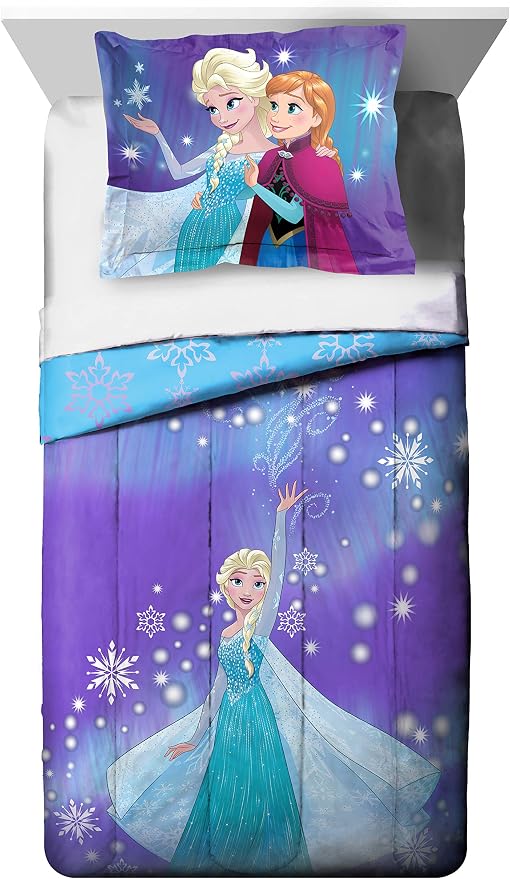 Jay Franco Disney Frozen Girls Kids Full Comforter Set - 7 Piece Bed in a Bag Reversible Comforter & Sheet Set with Shams, Elsa and Anna - Super Soft Fade Resistant Microfiber Machine Washable