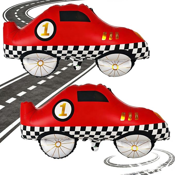 2PCS Red Race Car Helium Foil Balloon Traffic Jam Race Party Decorations | For Traffic Jam Race Car Theme Birthday Anniversary Baby Shower Party Decorations Supplies
