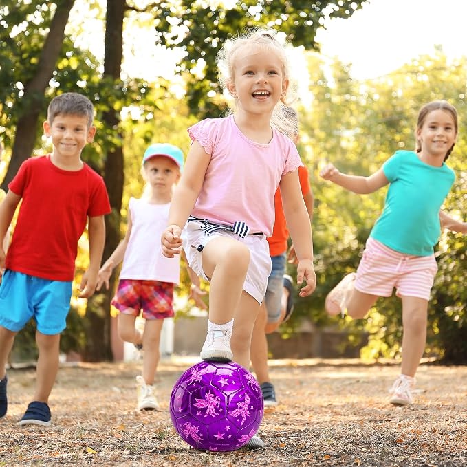INPODAK Soccer Ball Size 3 Size 2 for Toddlers Kids 1-3 3-8, 1 or 2 Pack Cartoon Small Dinosaur Unicorn Soccer Ball Gifts for Girls Boys, Indoor Outdoor Sports Play Toys Birthday Gifts with Pump