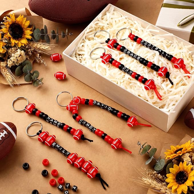 Landical 564 Pcs Football Keychain Making Kit DIY Football Bead Key Chain Craft Adjustable Sport Letter Bead Charm Sport Theme Party Favor Gift Backpack Accessories Holiday Decoration(Red Black)