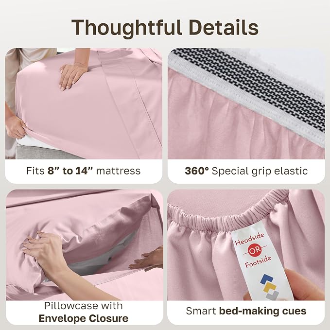 California Design Den Soft 100% Organic Cotton Bed Sheets Twin Size Set with Deep Pockets - Crisp Percale Sheets, Breathable and Durable Bedding Set (Pink - Chalky Tone)