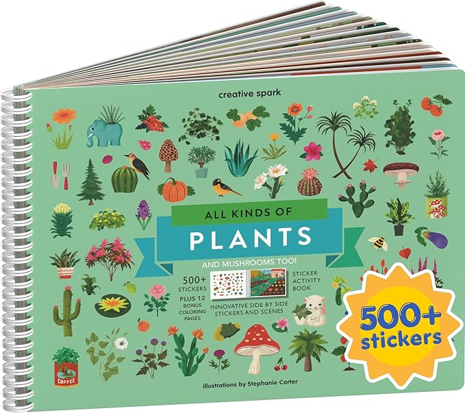 Plants and Mushroom 500+ Kids Sticker Book by Cupkin Toddler Airplane Travel Activity Coloring and Sticker Book, Road Trip Essentials, 12 Coloring Pages 12 Scenes for Ages 2–8 Years