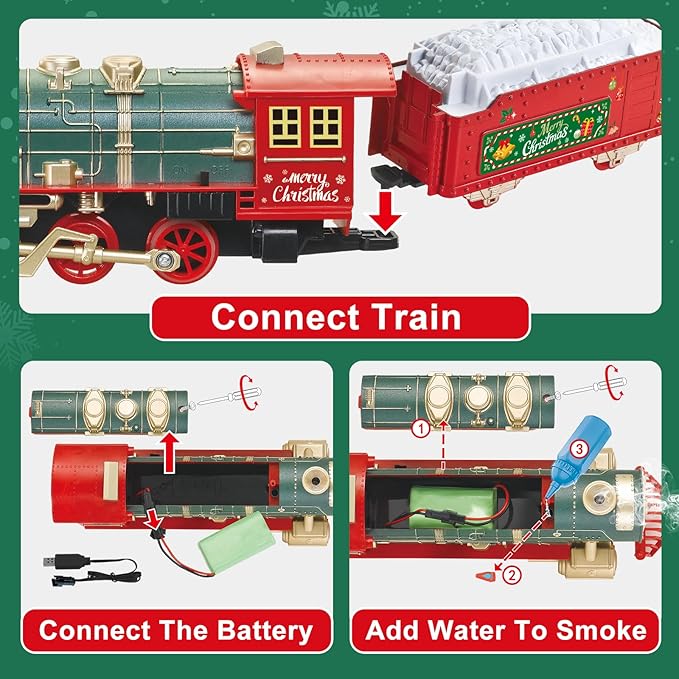 Electric Train Set for Kids Ages 4-8 with Real Steam, Lights and Sounds, Complete Toy Train Set with Cars and Tracks, Easy Snap-Together Assembly, Christmas and Year-Round Gift for Children