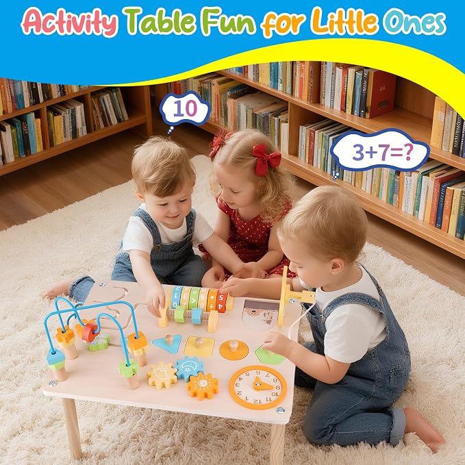 ATOYUS Activity Table for 1 2 3 Year Old, 8 in 1 Wooden Montessori Toys for Toddlers 1-3, Kids Sensory Game Play Table, 1st Christmas Birthday Boys Girls Gifts for 12 Months+ Baby