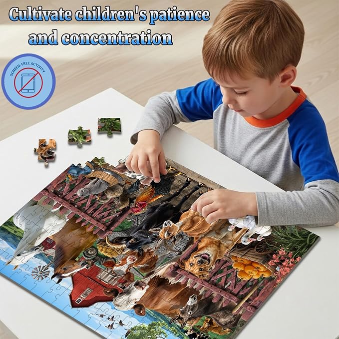 Puzzles for Kids Ages 6-8 – 200 Piece Farm Animals Puzzle for Kids Ages 8-10 – Fun and Educational Gift for Boys and Girls