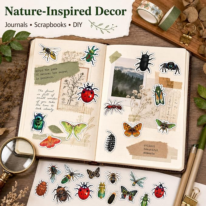 QTL Cute Insects Stickers for Teens Student, Bug Party Supplies, Waterproof Vinyl Stickers for Water Bottle Laptop, 110 Pcs