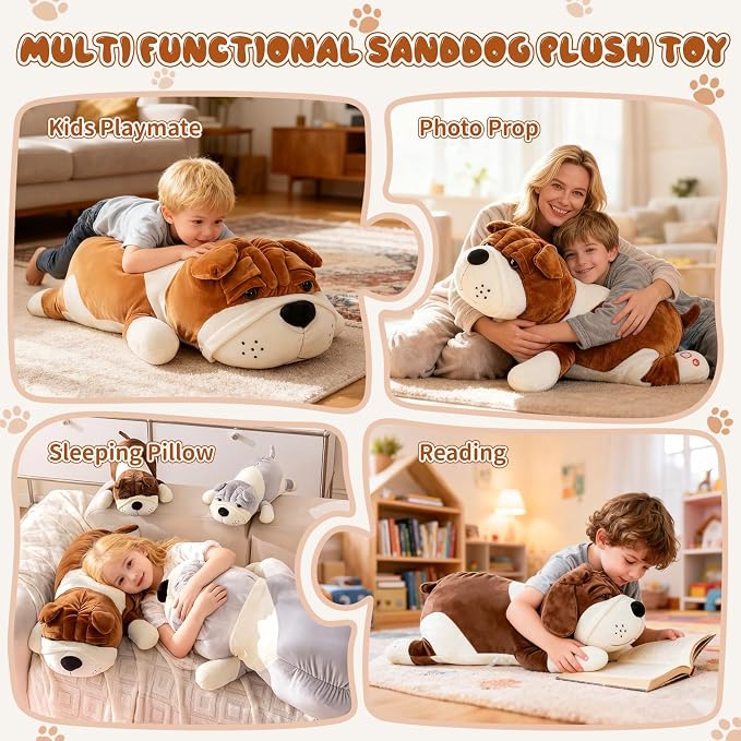 31.4 Inch Large Gray Bulldog Stuffed Animal,Big Stuffed Bulldog Plush Huggable Plush Dog for Cuddling,Jumbo Breed Sleep Companion Doll