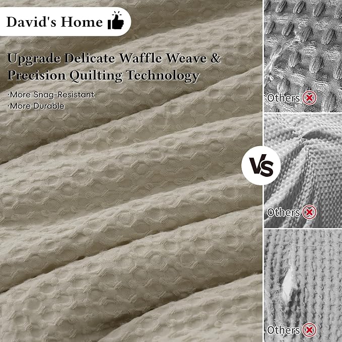 David's Home Waffle Weave Comforter Set 3PCS King Size, Soft Breathable Lightweight Cozy Skin-Friendly Warm for All Season, Elegant Aesthetic Home Decor Bedding Set with Pillow Shams, Taupe
