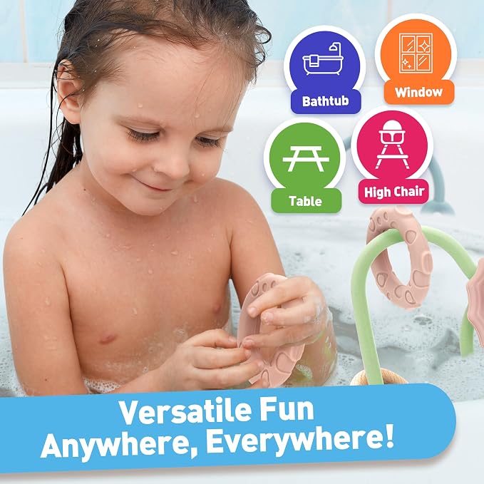 Baby Suction High Chair Toys - Enhanced 24hr Hold Suction Cup Sensory Bath Toys for Babies 6-12 Months, Toddlers, Infant, Interactive Silicone Montessori Teether Toy | Enhanced 24hr Hold Suction Cup Bath Toys for Babies 6-12 Months, Toddlers, Infant, I...