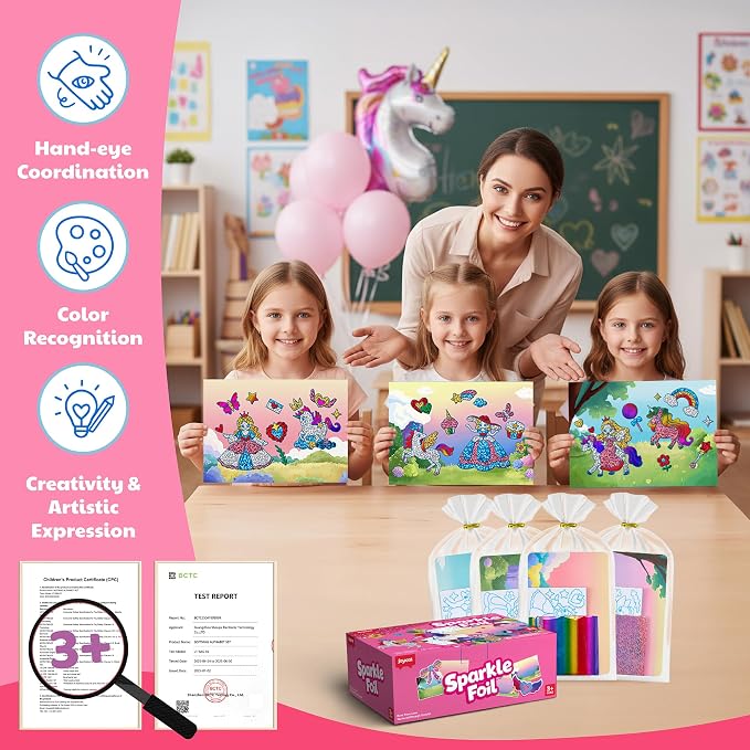 JoyCat 24 Pack Foil Art Craft Party Favors,No Mess Arts and Crafts for Kids,Goodie Bag Stuffers,DIY Creative Activity, Birthday Present for Girls Boys 4 5 6 7 8 9 Years Old(Unicorn)