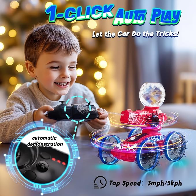 Spider Amphibious Remote Control Car for Boys Kids - 4WD Waterproof 2.4 GHz 360°Rotation RC Stunt Car - Water and Land Pool Toys Cars for 4 5 6 7 8 9 10 Year Old Boys Christmas Birthday Gifts