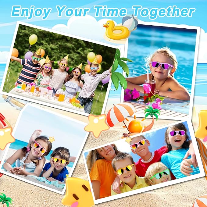 AILEHO Kids Sunglasses Bulk Party Favors - 24 Packs Boys Girls Sunglasses for Kids Age 3-8 with UV 400 Protection, Neon Sunglasses for Kids Party