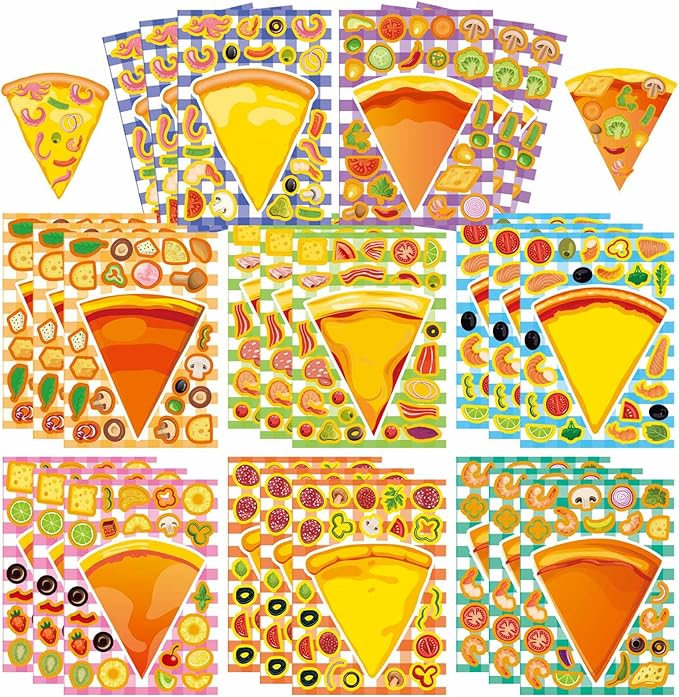 24 Sheets Make a Pizza Stickers for Kids, Make Your Own Stickers | Pizza Parties Cute Party Favors Decorations, DIY Arts Birthday Games Family Night