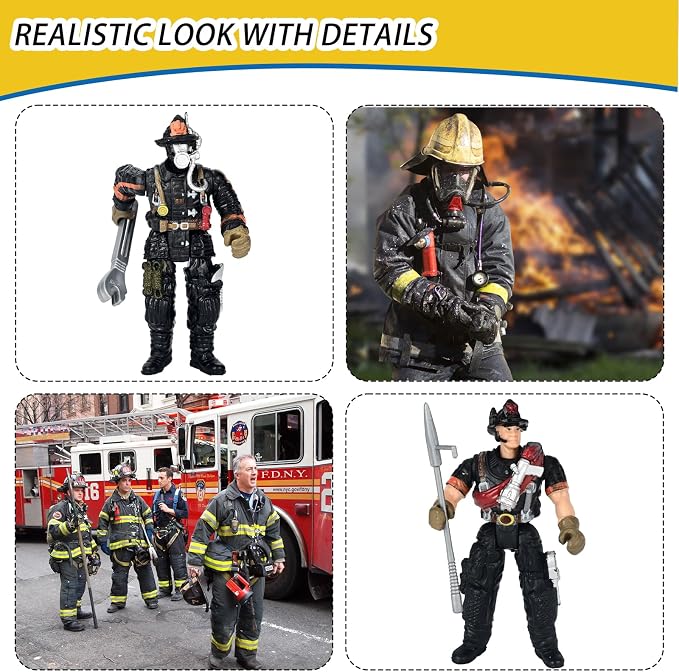 8 Pieces Firefighter Action Figures, Fireman Toys for 3 4 5 6 7+ Year Old Boys, 4-Inch Toy Figure & Playsets with Accessories, Ideal Gifts for Boys Girls Kids, Christmas Stocking Stuffers Party Favor