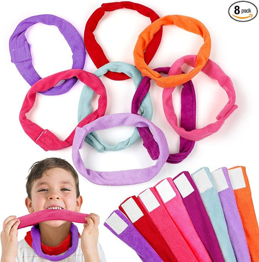 Hicarer 8 Pieces Chew Necklaces for Sensory Kids, Soft and Absorbent Terry Cloth Teething Chewy Necklace Absorbent Alternative to Chewing Clothing for Boys and Girls (Mixed Colors)