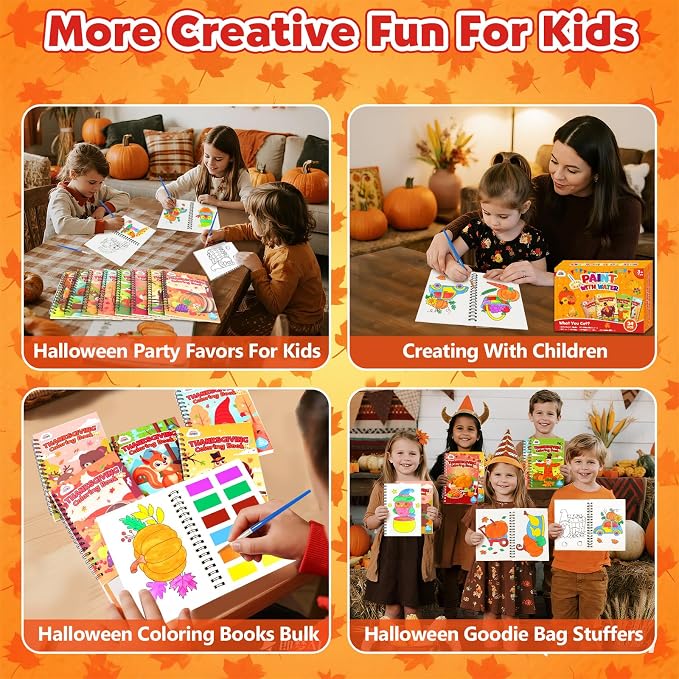 ZMLM 24 Water Coloring Books for Kids Party Favors - Bulk Mini Coloring Books for Kids Ages 4-8,Small Birthday Goodie Bag Stuffers School Teacher Return Gift Art Crafts Classroom Prizes (Thanksgiving)