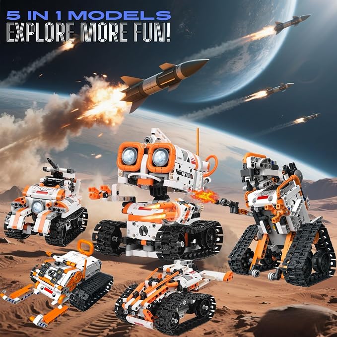 STEM Robotics Kit for Kids Ages 6+, 5-in-1 Remote/APP Control Coding Robot, Educational Engineering Building Toys with Programming, Science Projects Great Gift for Boys & Teens