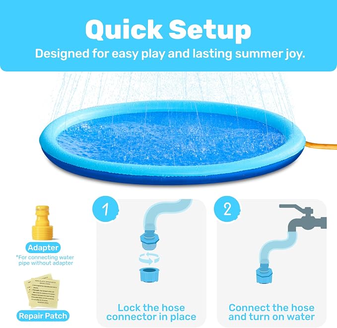 SLOOSH 60" Non-Slip Splash Pad Sprinkler - Outdoor Water Toys Play Mat for Toddlers Kids Dogs, Outside Thickened Sprinkler Pool Party Durable Backyard Fountain for Girls Boys Pets (60in, Blue)