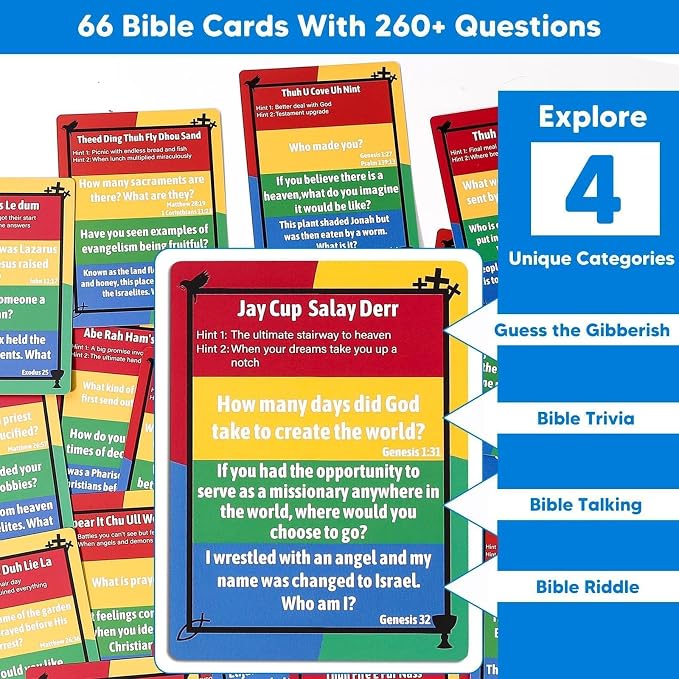 Garybank Faith Darts Bible Trivia Games for Kids Adult Family, 66 Flash Cards W/ 260+ Questions, Christian Bible Study Supplies for Youth Group, Teens, Disciples, Church, Kids Birthday Gifts