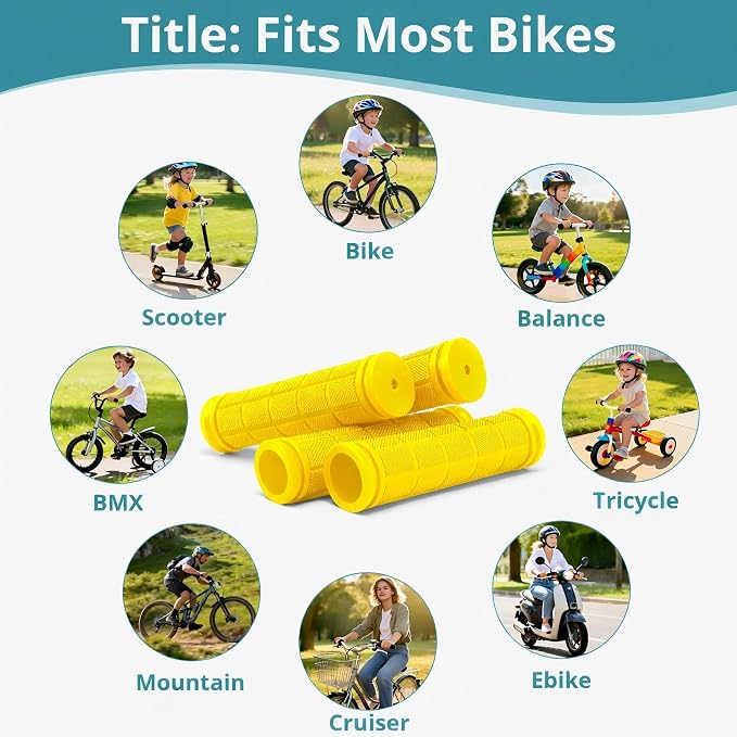 CHUNZEXI 4 PCS Bike Handlebar Grips, Rubber Bicycle Bar Grips Replacement, Non-Slip Handle Grips for Kids Bikes, Scooters, BMX, Mountain & Cruiser Bikes