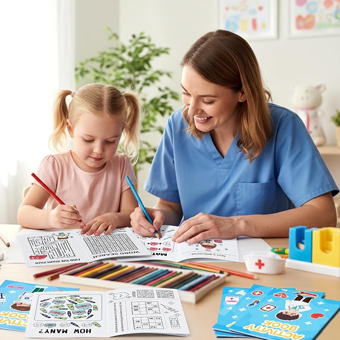Bulk Medical Activity Books for Kids - 96Pcs Doctor Nurse Theme Mini Games Coloring Book Set Medical Coloring Booklet Include Mazes Word Search Word Scramble Games for Classroom DIY Art Party Favors