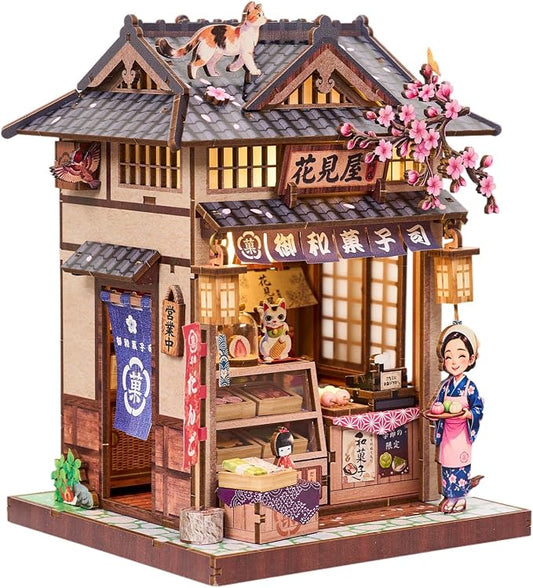 DIY Miniature Dollhouse Kit, Tiny House Diorama Book Nook for Adult | 3D Wooden Puzzle Japan Derssert Shop Building Home Decor, Separate Roof and Base, Pefert Gifts for Holiday Christamas