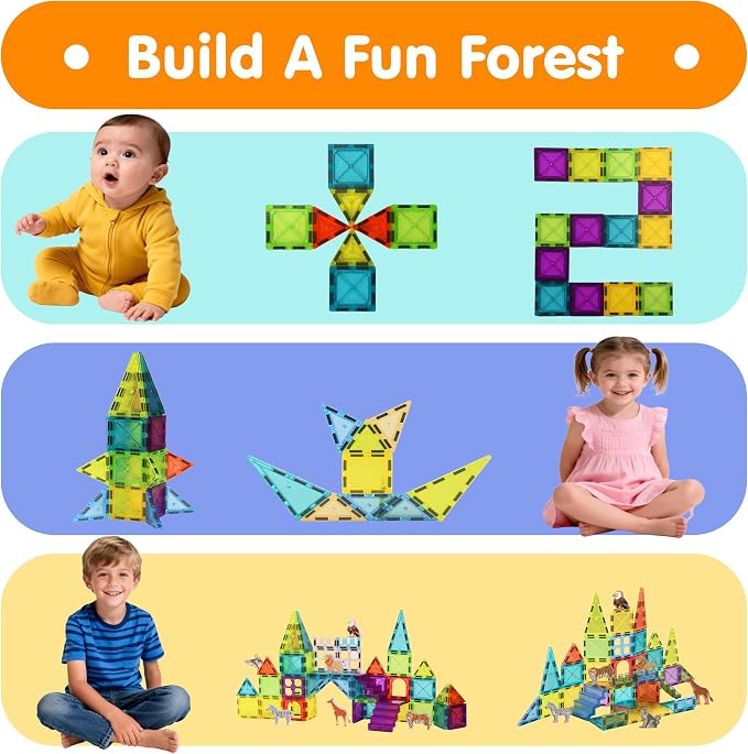 Magnetic Tiles for Kids 62PCS Magnet Animals Tiles Building with Storage Bag Set for Toddler Construction STEM Tiles Micro Toys Gifts for Ages 3-8 Preschool Boys Girls Birthday Christmas