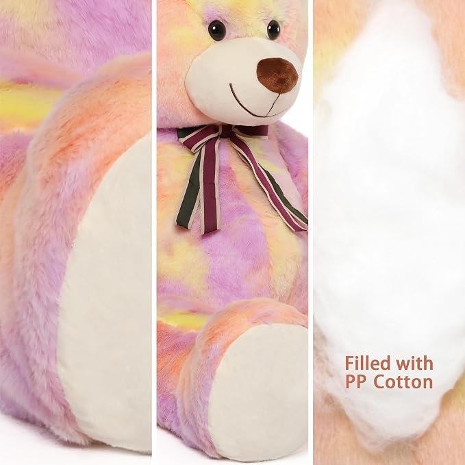 Tezituor Valentine Big Teddy Bear,52'' Giant Stuffed Animal,Large Soft Bear Plush Toy,Plushie for Warmth & Comfort for Girlfriend Girls Boys Girlfriend for Christmas, Birthday,Rainbow Yellow