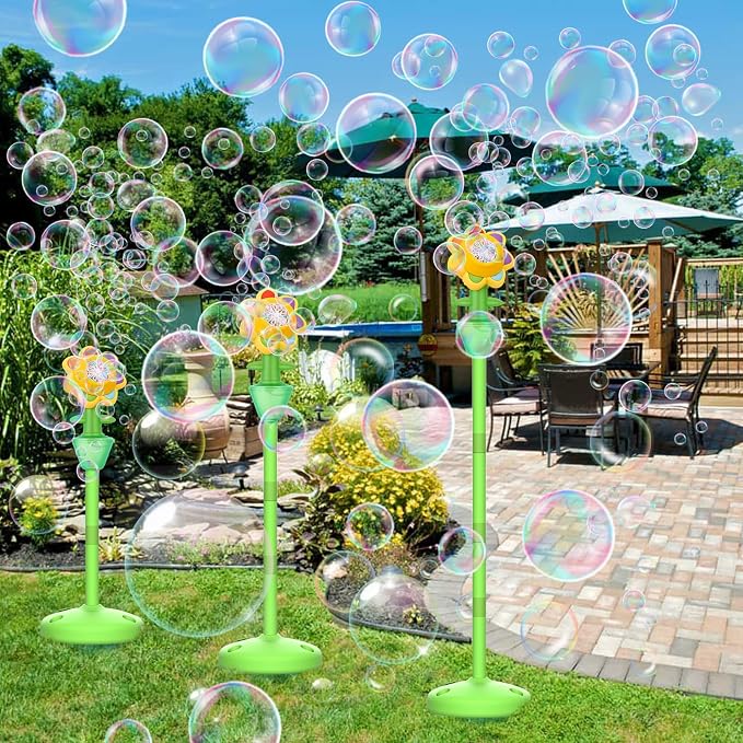 Palksky Bubble Machine for Kids Toddlers, 2PCS Flower Bubble Maker with Lights for Parties, Rechargeable Automatic Bubbles Blower Machine for Outdoor Wedding Birthday Party