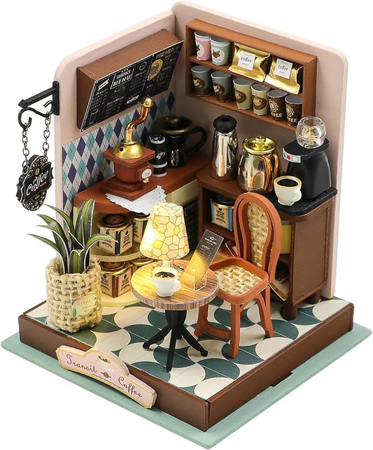 Kisoy DIY Miniature House Kit, Tiny House Building Kit with Furniture and LED Light for Adults and Teens, DIY Mini House Craft Kit, Decorations/Gifts for Family and Friends (Meet Cafe)