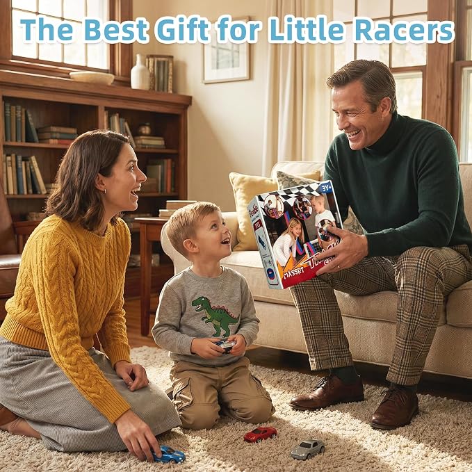 Flexible Race Car Track for Kids, 15 Ft Bendable Track with 3 Cars & 3 Suction Cups, Compatible with 1:64 Diecast Cars, Window & Tile Racing Toy for Toddlers Ages 3+, Green