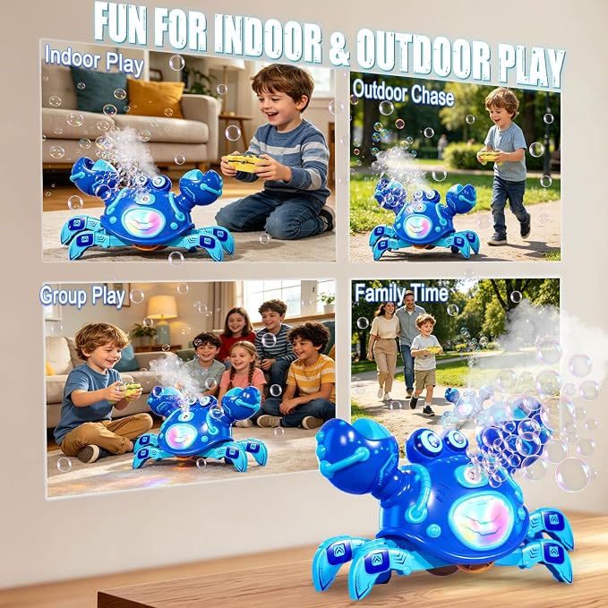 Gretex Crab Bubble Machine for Kids 3-6 Year Old: Remote Control Bubble Machine With Mist Spray Led Lights Music, AutoWalking Bubble Toy, Bubble Maker for Toddler Boys Girls Indoor Outdoor Party, Blue